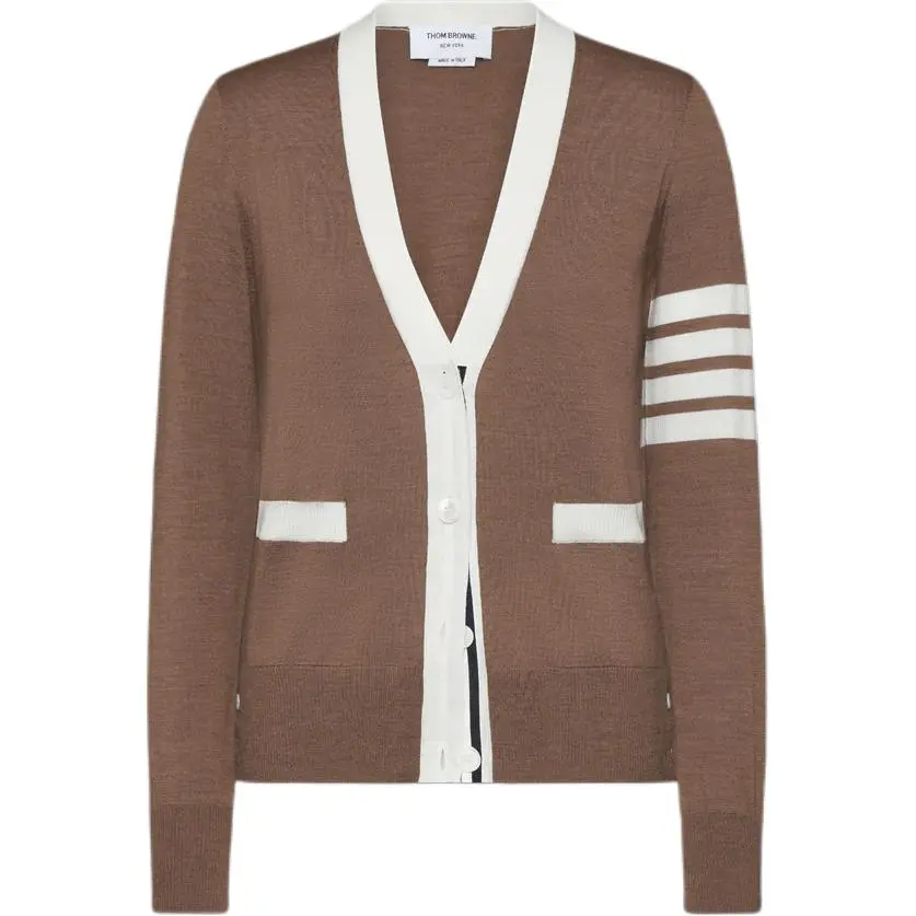 THOM BROWNE 4 Bar Striped V Neck Cardigan