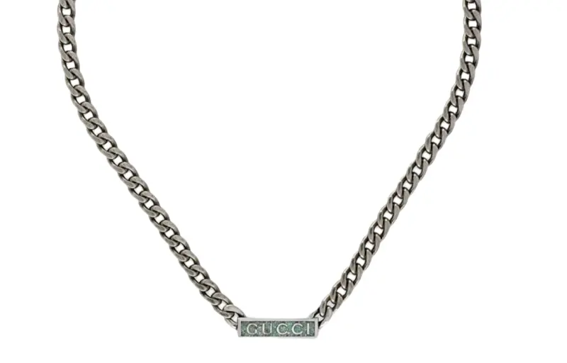GUCCI Logo plaque Gourmette chain Necklace