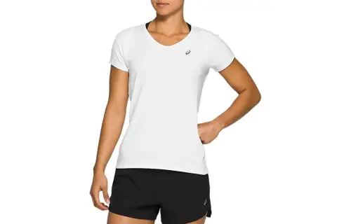 Asics V Neck Short Sleeve Top T Shirt Women's White