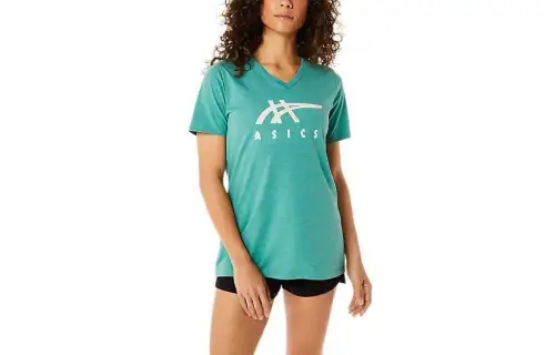 ASICS T Shirts Women's Green V Neck Moderate Other