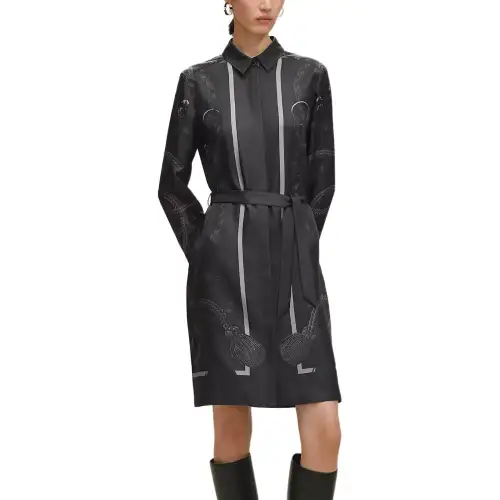 HERMES FW25 Long Sleeved Dress Women's Charcoal Gray