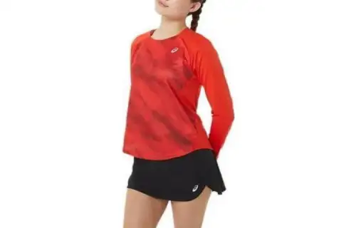 ASICS T Shirts Women's Red Crew Neck Moderate Other