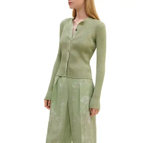 HERMES Knitwear Women's Green Crew Neck Moderate Cardigan