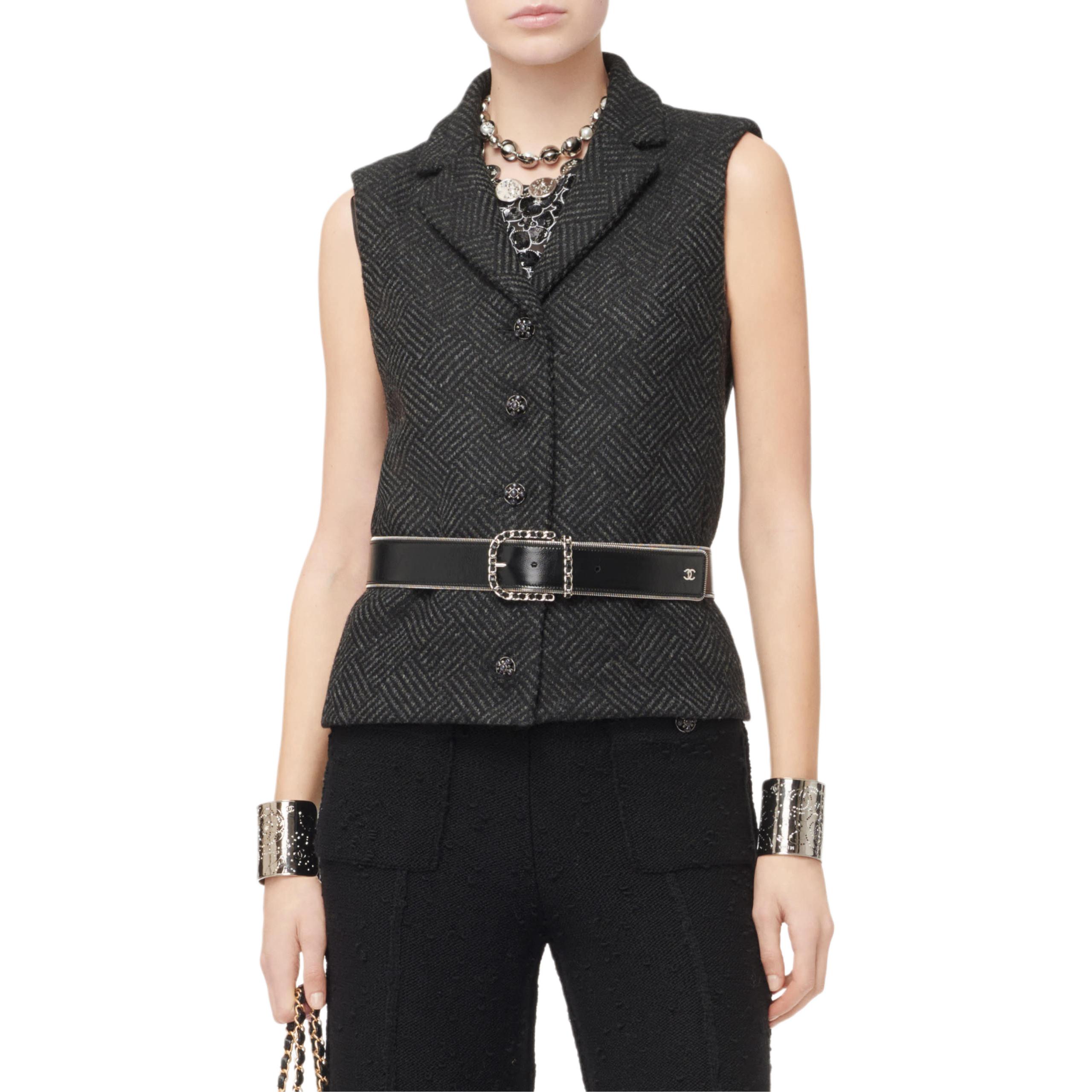 CHANEL Vests Women's Black Lapel Moderate Other