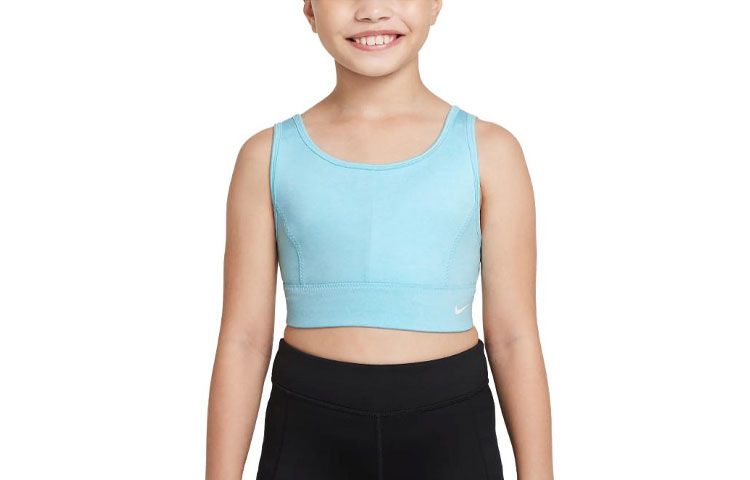 Nike Children's Dri-FIT Swoosh Luxe Solid Color Logo Sports Children's Bra Girls Sky Blue