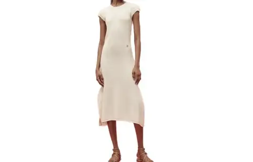 HERMES Slip Dresses Women's White Crew Neck Moderate Mid Length