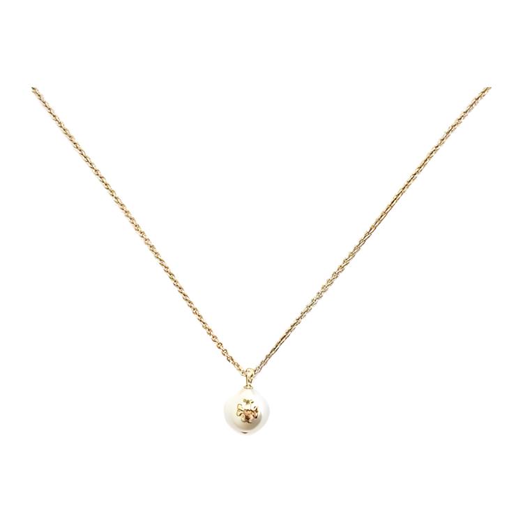 TORY BURCH Brass pendant pearl, golden necklace