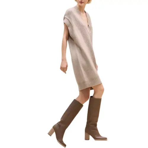 HERMES Sleeveless Dress Women's Beige