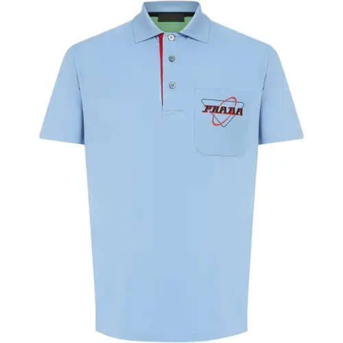 PRADA Polo Shirts Men's Blue Polo Collar Moderate