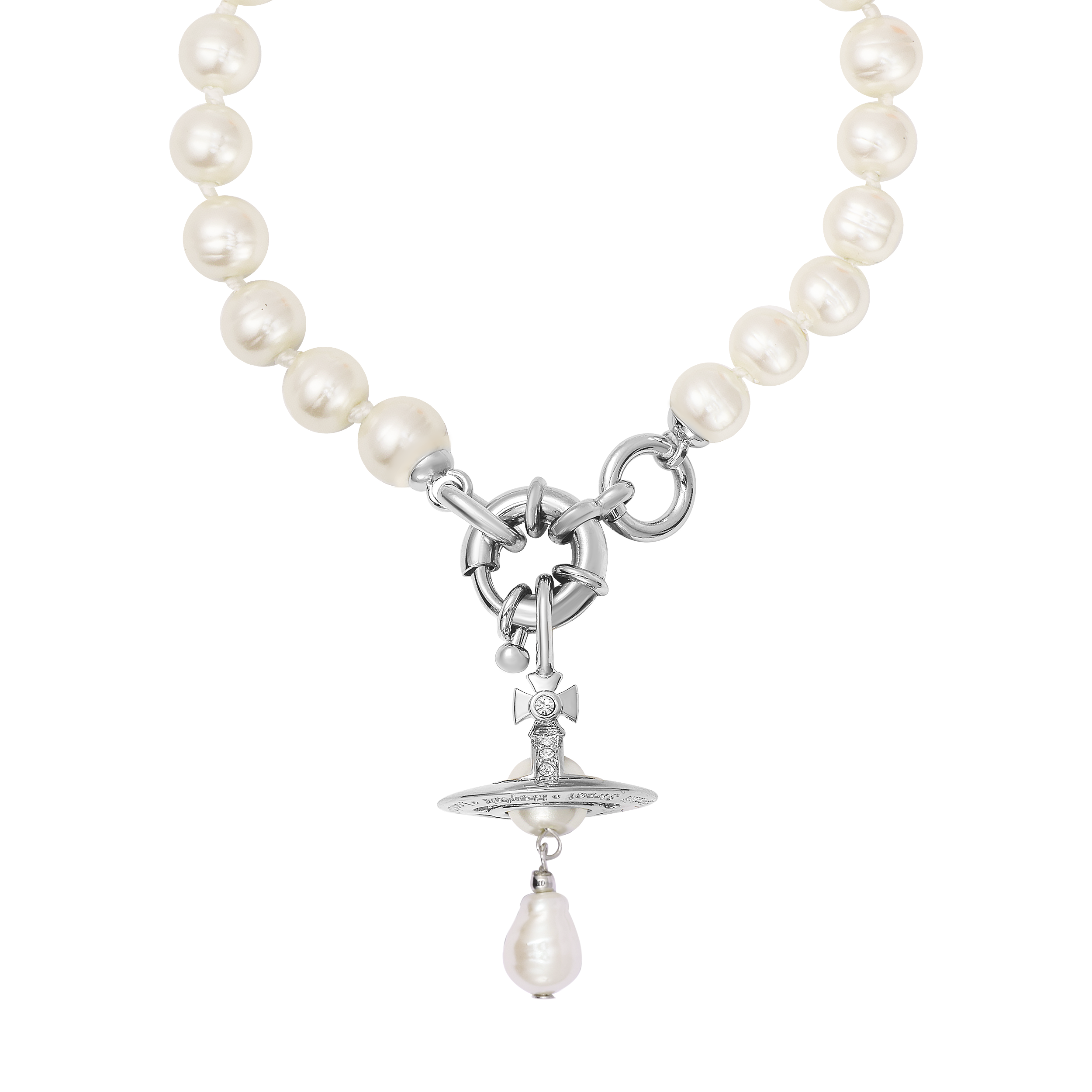 Vivienne Westwood Queen Mother of the West ALEKSA NECKLACE Pearl Saturn Crystal Brass Pearl Necklace Women's