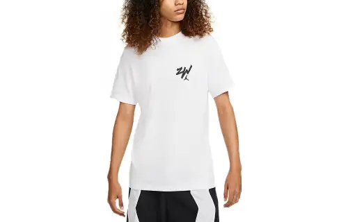 Jordan Zion T Shirts Men's White Crew Neck Moderate Straight Fit