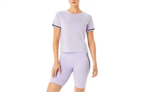 ASICS T Shirts Women's Light Purple Crew Neck Moderate Straight Fit