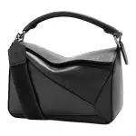 LOEWE Puzzle Satin Cow Leather Handbag, Shoulder Bag, Crossbody Bag Small Women's Black