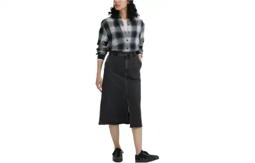 UNIQLO Denim Long Skirts Women's Dark Gray Moderate Mid Length A Line Skirt