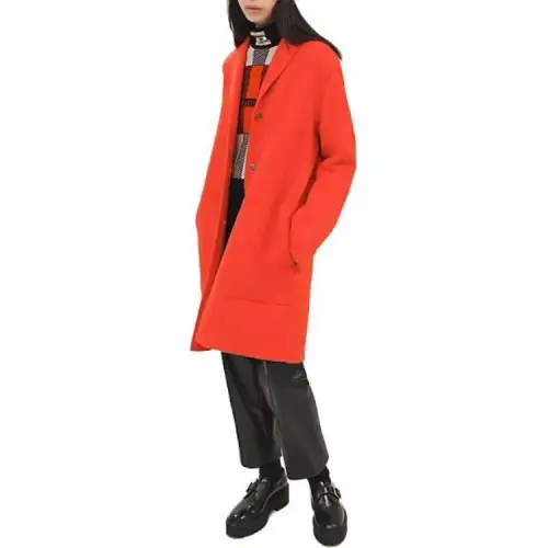 HERMES Coats Women's Orange Lapel Moderate Straight Fit