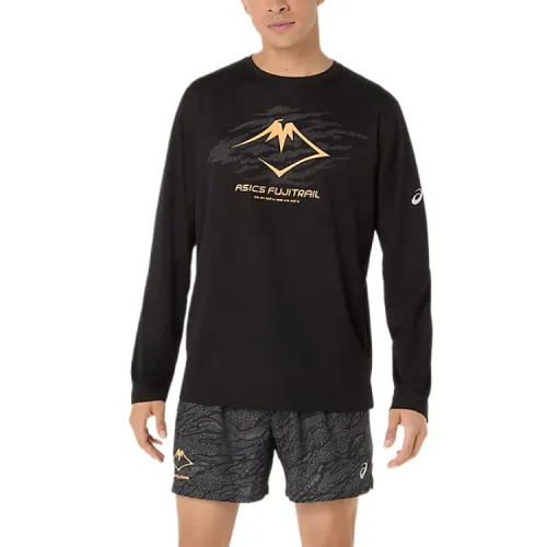 ASICS FUJITRAIL T Shirts Men's Black Crew Neck Moderate