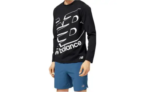 New Balance T Shirts Men's Black Crew Neck Moderate Straight Fit
