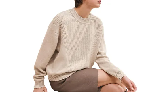 HERMES Sweaters Women's Clay Beige Crew Neck Moderate Other