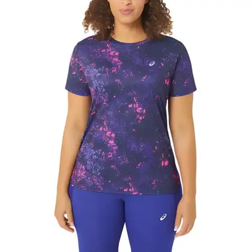 ASICS T Shirts Women's Purple Crew Neck Moderate Straight Fit