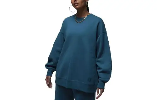 Jordan Flight Fleece Sweatshirts Women's Industrial Blue Crew Neck Moderate Regular