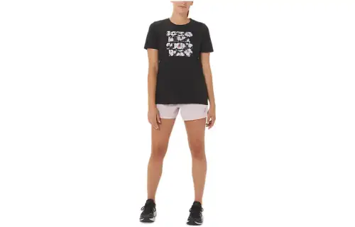 ASICS HIBISCUS T Shirts Women's Black Crew Neck Moderate Straight Fit