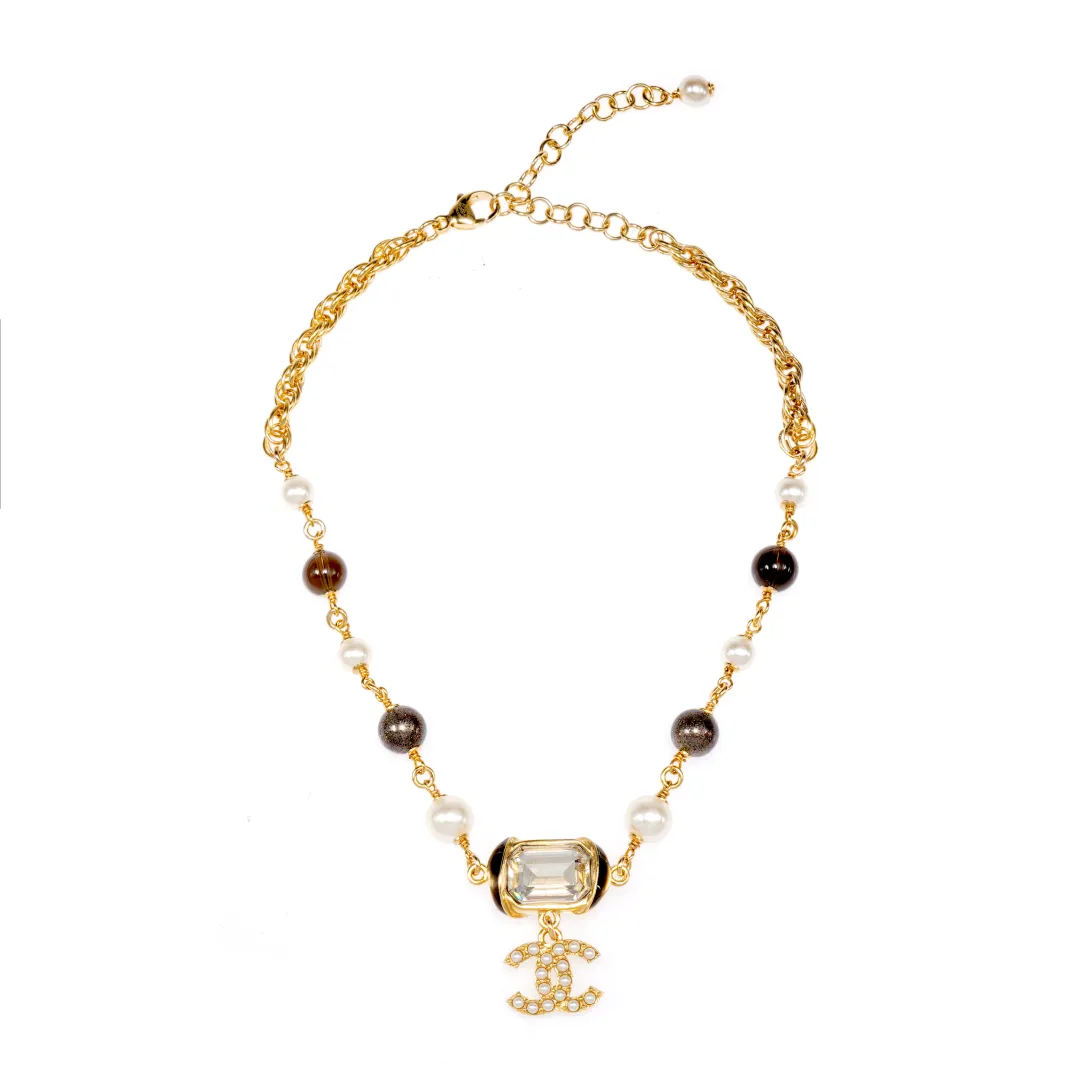 CHANEL Coco Pearl Metal Necklaces Women's Multicolor