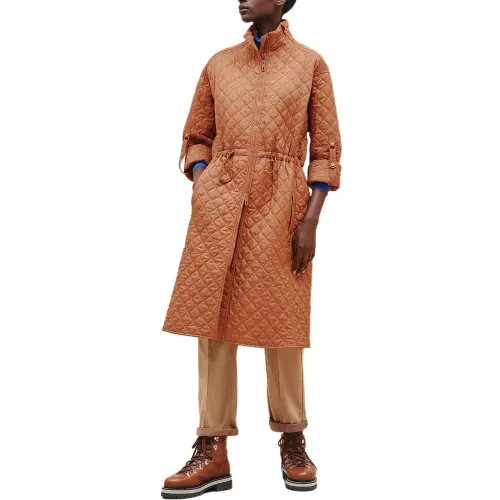 HERMES Coats Women's Brown Stand Collar Moderate