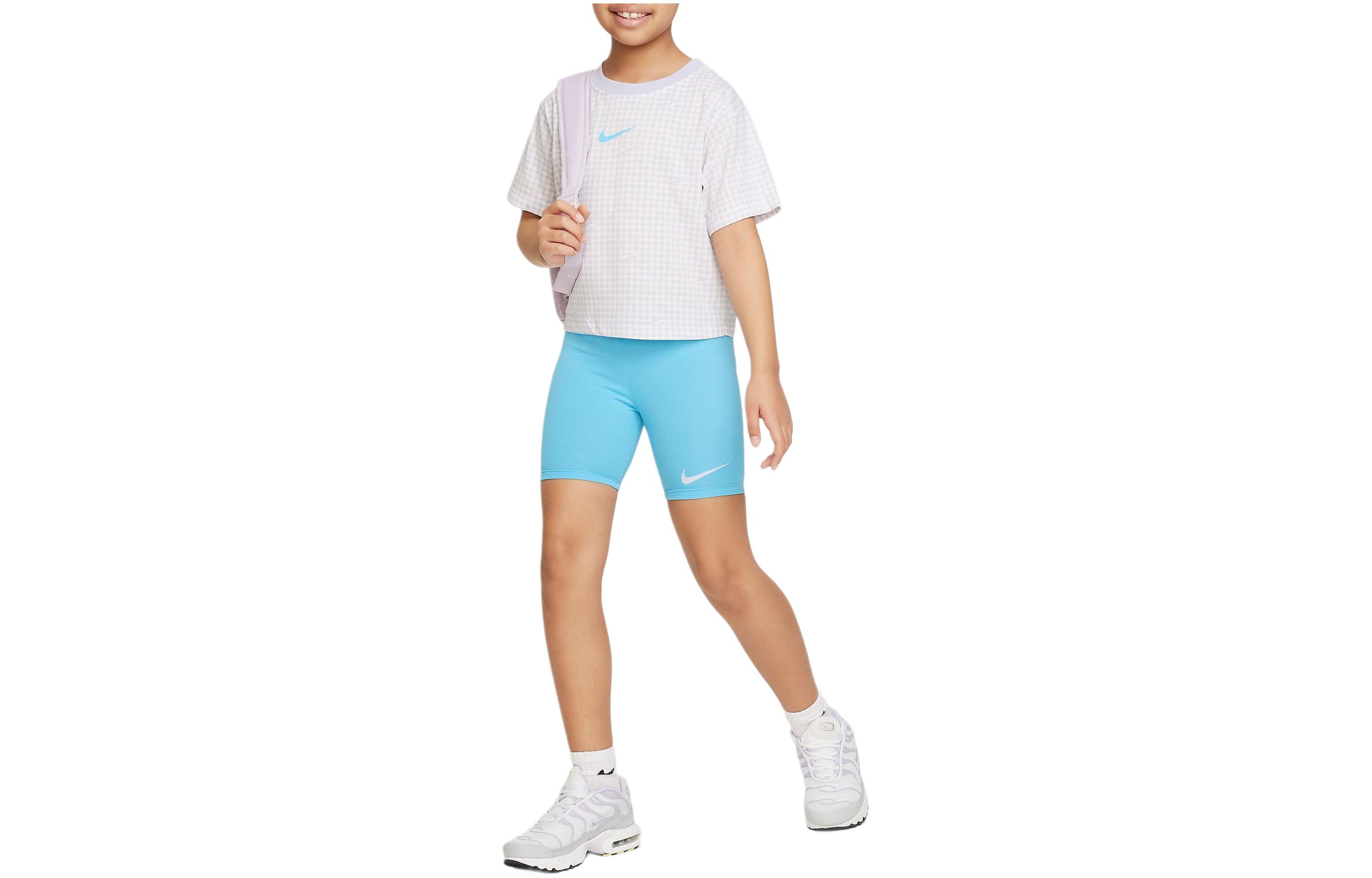 Nike Design breathable short sleeve T-shirt, shorts, trousers, blue children's sports suit, mid rise