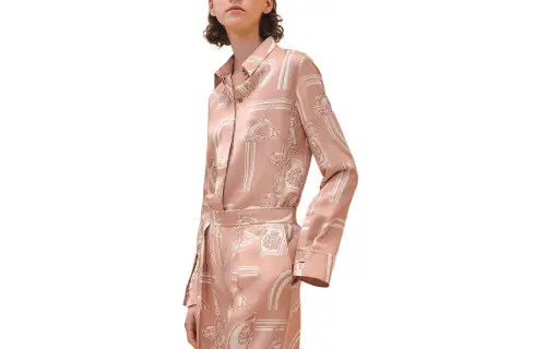 HERMES Shirts Women's Rose Lapel Moderate Other