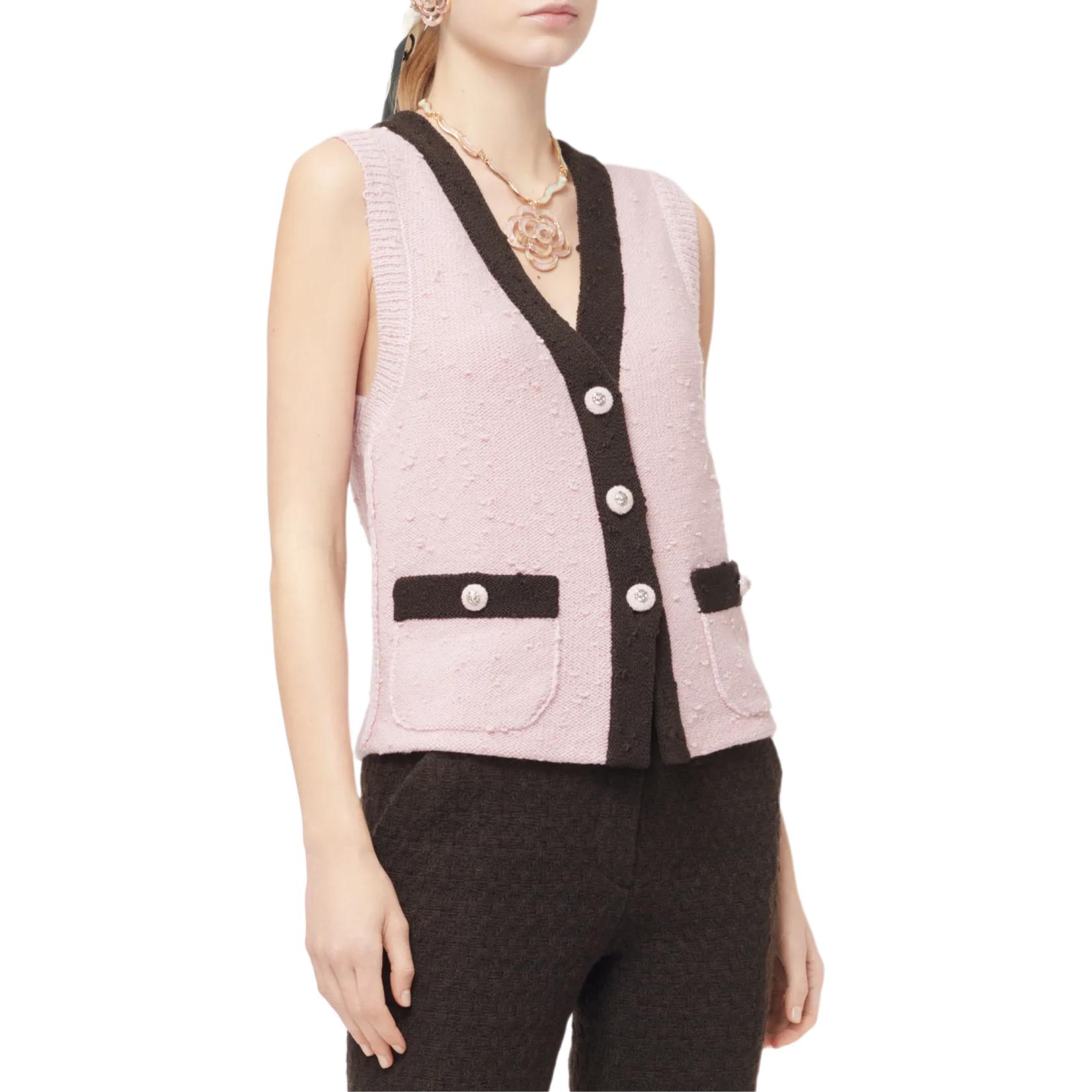 CHANEL Vests Women's Pink V Neck Moderate Other
