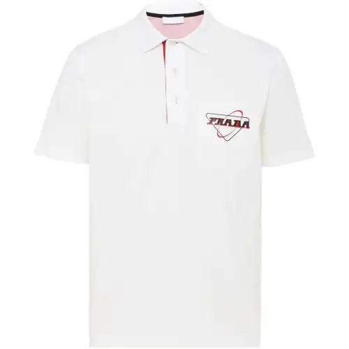 PRADA Polo Shirts Men's White Polo Collar Moderate Other