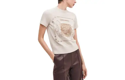 HERMES Crop Tops Women's Ivory Crew Neck Moderate