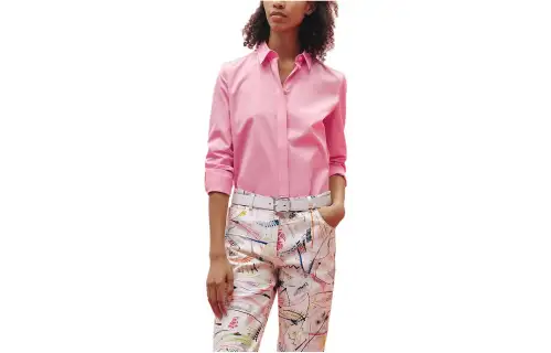 HERMES Shirts Women's Pink Lapel Moderate Other
