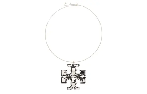 TORY BURCH Cross design brass resin steel polyester necklace women's silver