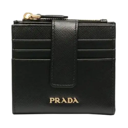 PRADA Saffiano Zip Closure Leather Wallet Men's Black