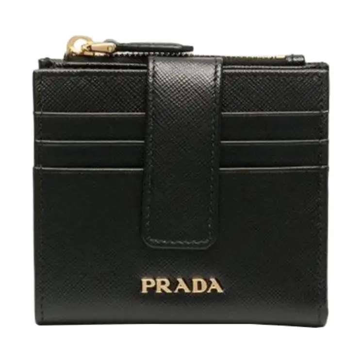 PRADA Saffiano Zip Closure Leather Wallet Men's Black