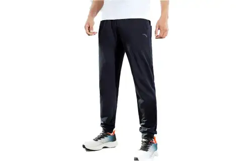 ANTA Knitted Sweatpants Men's Black Moderate Cuffed Pants