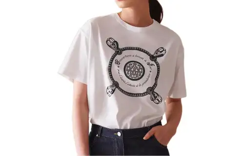 HERMES T Shirts Women's White Crew Neck Moderate Straight Fit