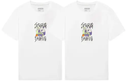 Li Ning T Shirts Men's 2 Pack White Crew Neck Moderate Straight Fit