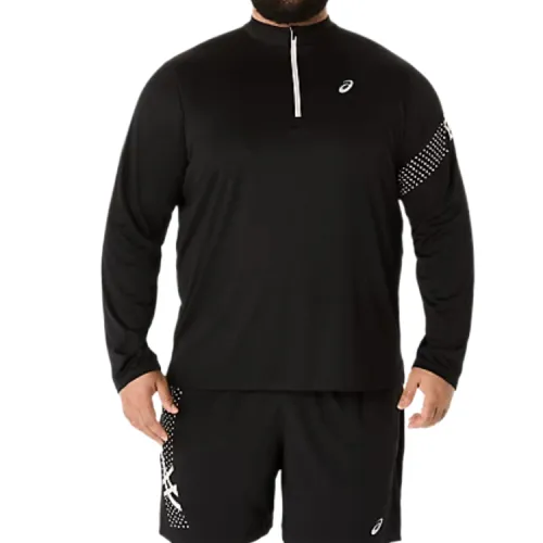 ASICS T Shirts Men's Black Stand Collar Moderate Straight Fit