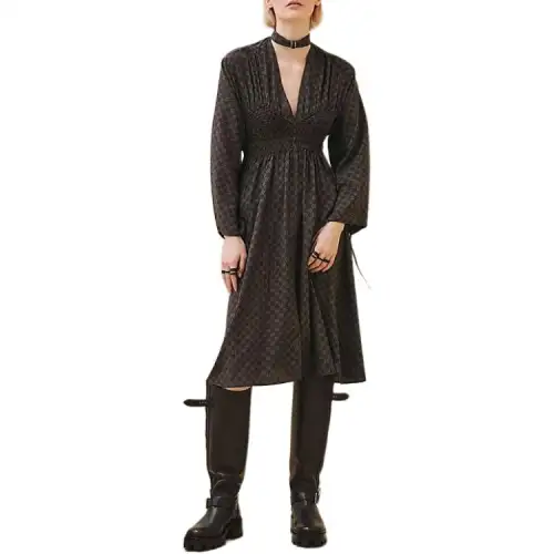HERMES Long Sleeved Dress Women's Dark Brown