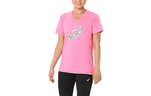 ASICS Carnation T Shirts Women's Pink V Neck Moderate Other