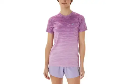 ASICS T Shirts Women's Purple Crew Neck Moderate Straight Fit