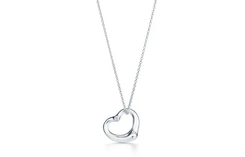 TIFFANY & CO. Tiffany Elsa Peretti® Heart Shape Pendant Sterling Silver Diamond Necklace Women's Silver