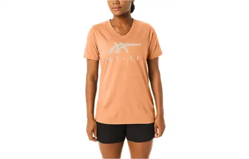 ASICS T Shirts Women's Orange V Neck Moderate Straight Fit