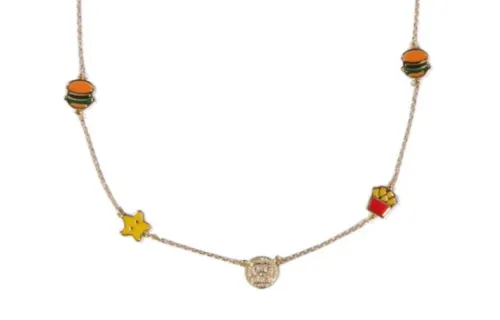 A BATHING APE Brass golden necklace, print