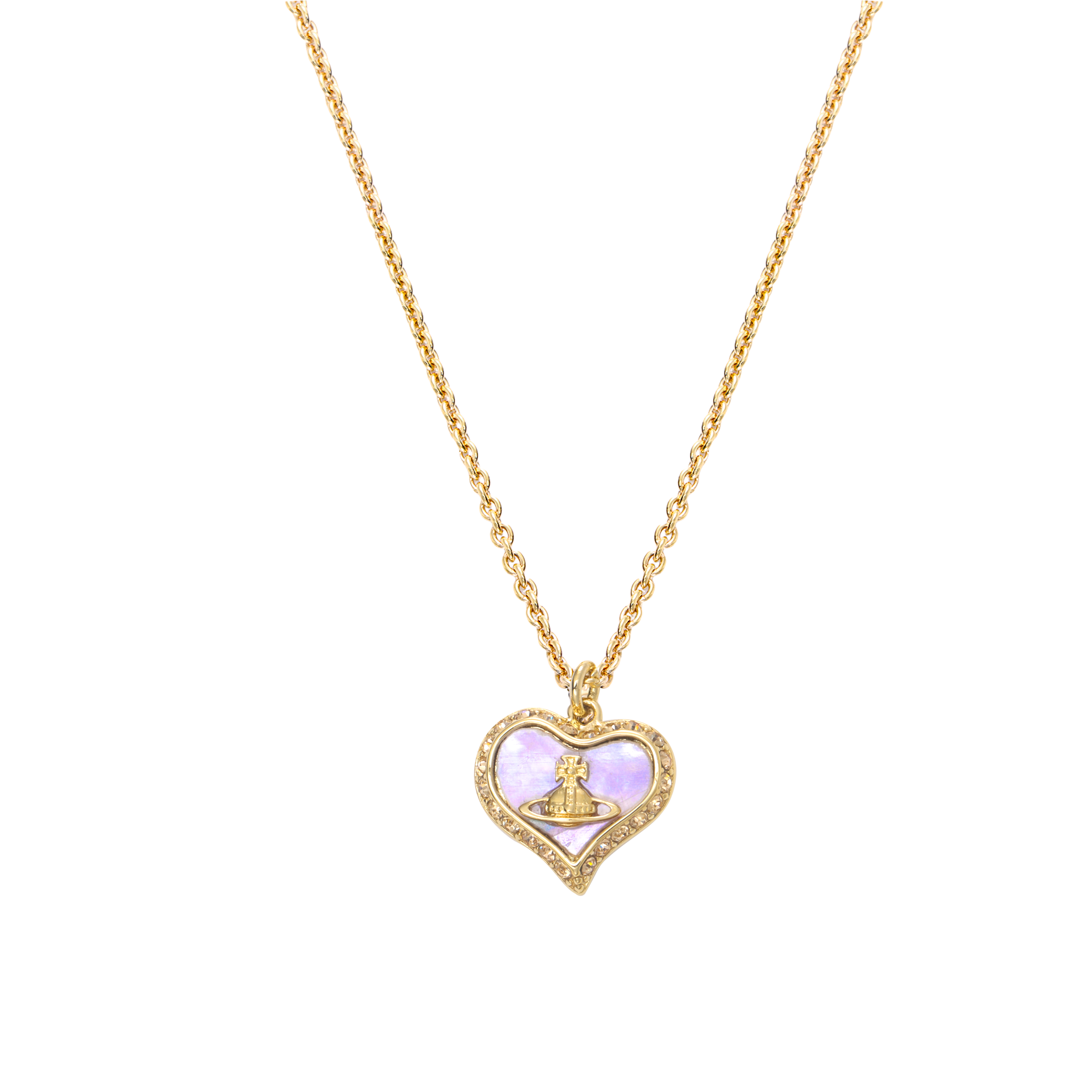 Vivienne Westwood Petra mother-of-pearl love necklace, brass rhinestones, purple shell gold chain, same style for men and women, couple model