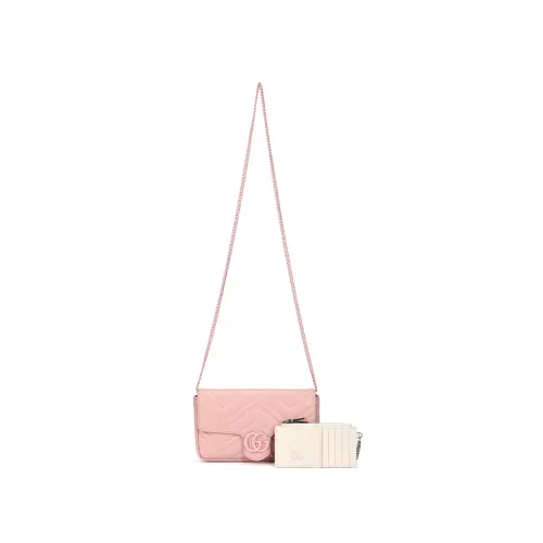 GUCCI GG Marmont Leather Shoulder Bag, Crossbody Bag Small Women's Light Pink & Beige