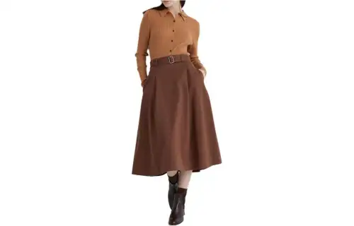 UNIQLO Casual Long Skirts Women's Umber Moderate Mid Length Pleated Skirt