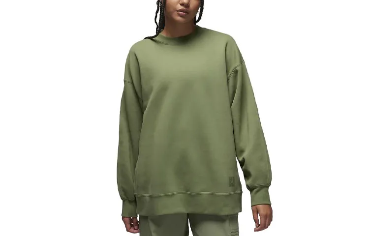 Jordan Flight Solid Color Crew Neck Thickened And Fleece Lined Casual Sports Sweatshirt Women's Green